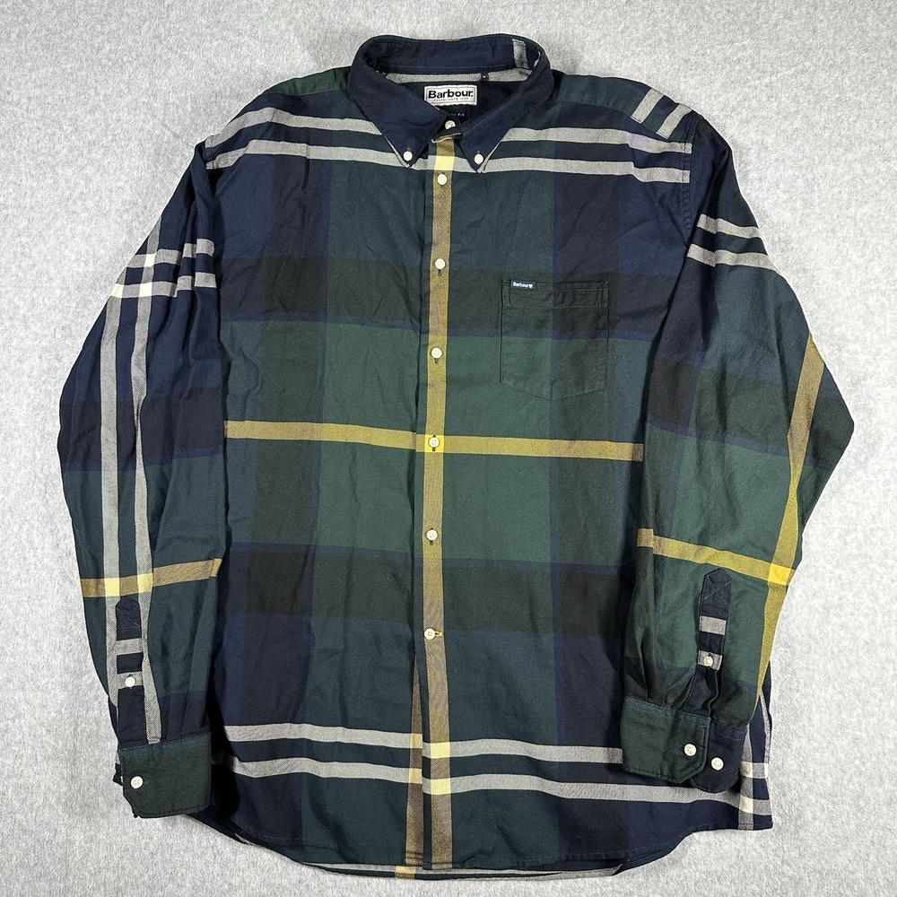 Barbour Dunoon Plaid Tailored Fit Oxford Button Down Shirt Men's‎ XXL Preppy